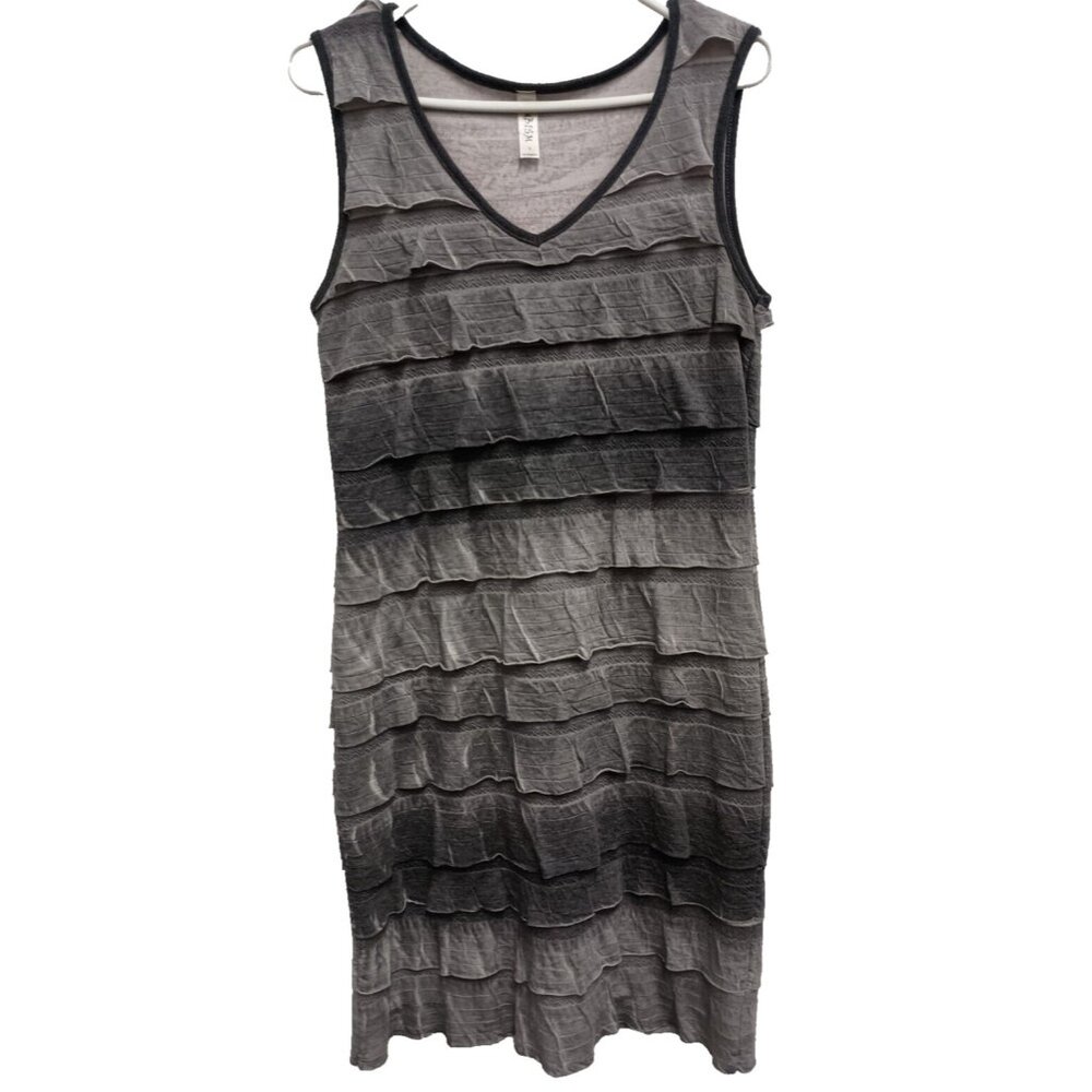 Cubism‎ Wearable Art Dress Small Gray Ombre Tiered Ruffle Midi Sleeveless Party